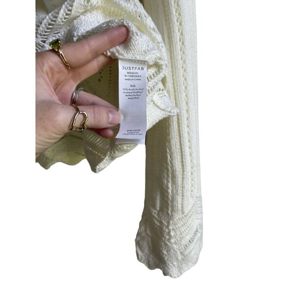New! JUSTFAB Size Large Cream V-Neck Tie Front Pullover Cropped Sweater - Picture 6 of 11